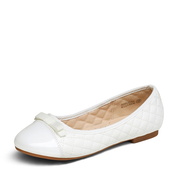 Girls Bow Flower Ballerina Flats - WHITE -  0